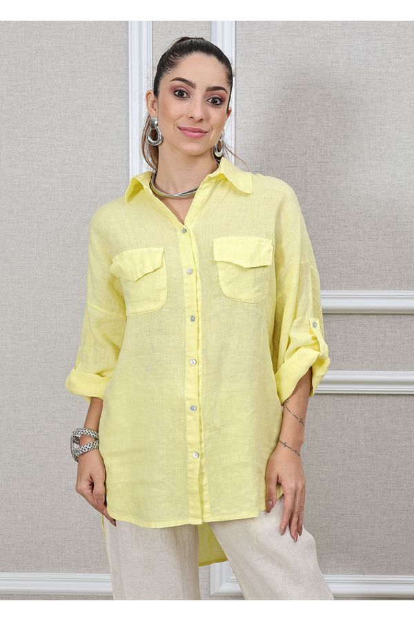 Camisa Clássica Linho Italiano Amarelo Mantega - Loja Linho Italiano