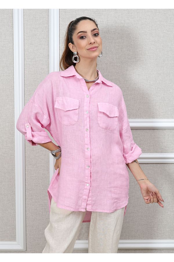 Camisa Clássica Linho Italiano Rosa Bebe - Loja Linho Italiano