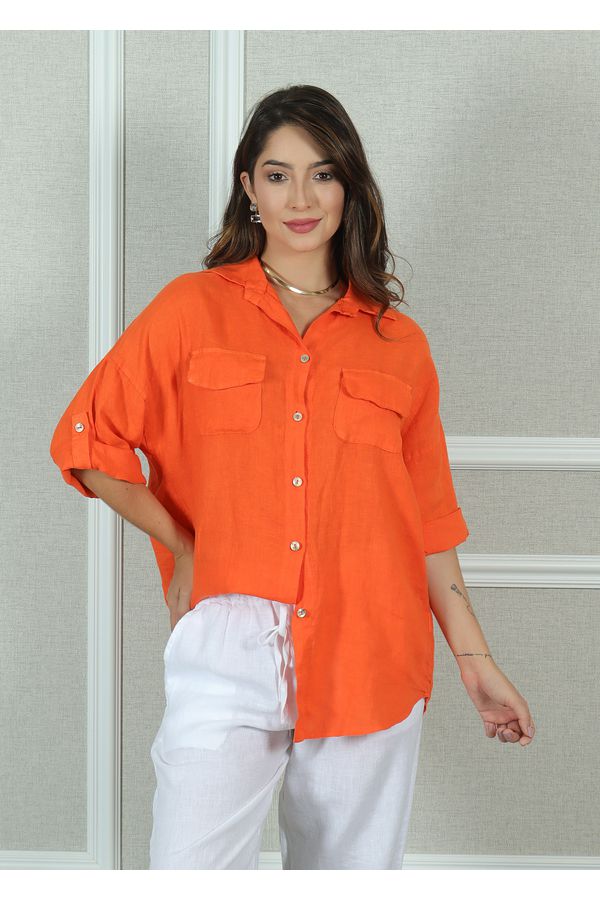 Camisa Clássica Linho Italiano Laranja - Loja Linho Italiano