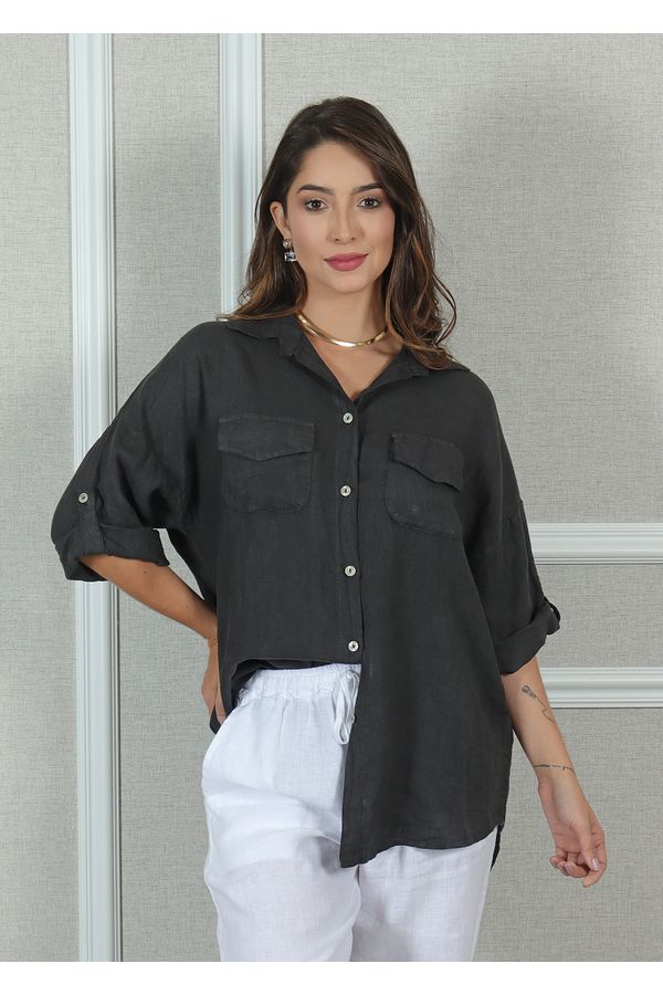 Camisa Clássica Linho Italiano Chumbo - Loja Linho Italiano