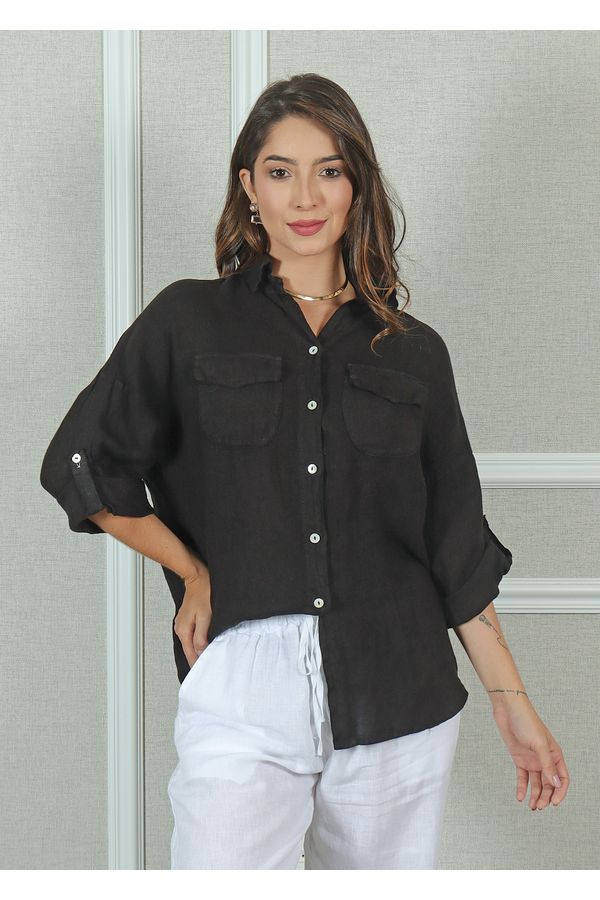 Camisa Clássica Linho Italiano Preta - Loja Linho Italiano