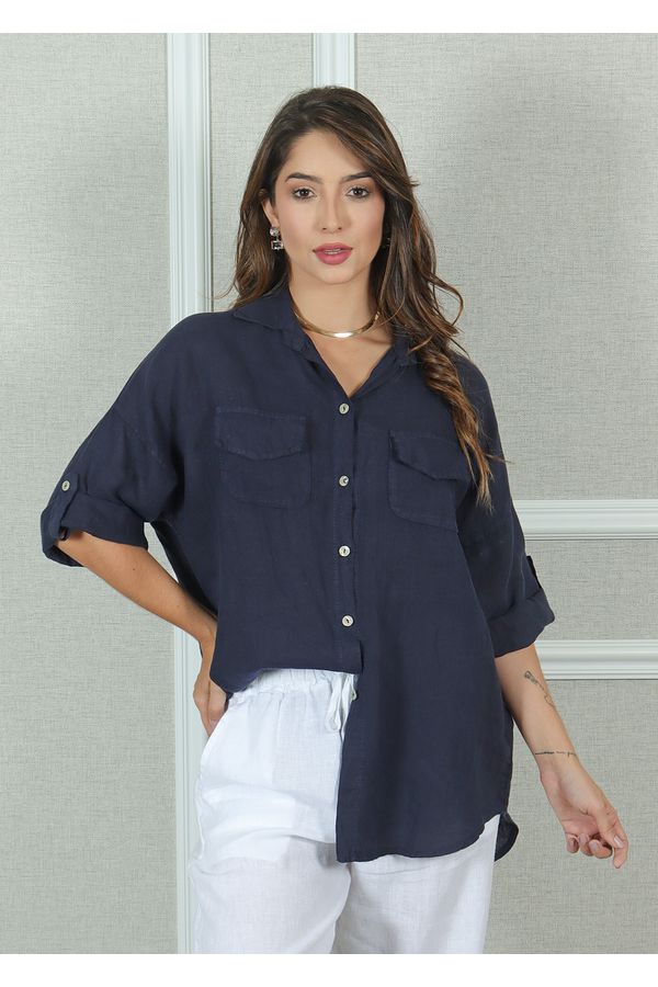 Camisa Clássica Linho Italiano Azul Marinho - Loja Linho Italiano
