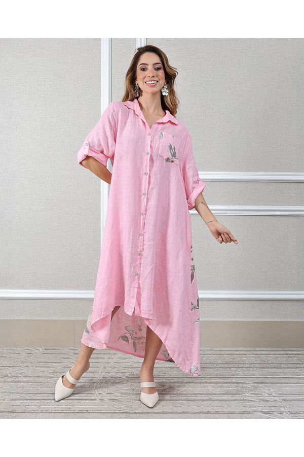Chemise Melanie Linho Italiano Rosa Chiclete - Loja Linho Italiano