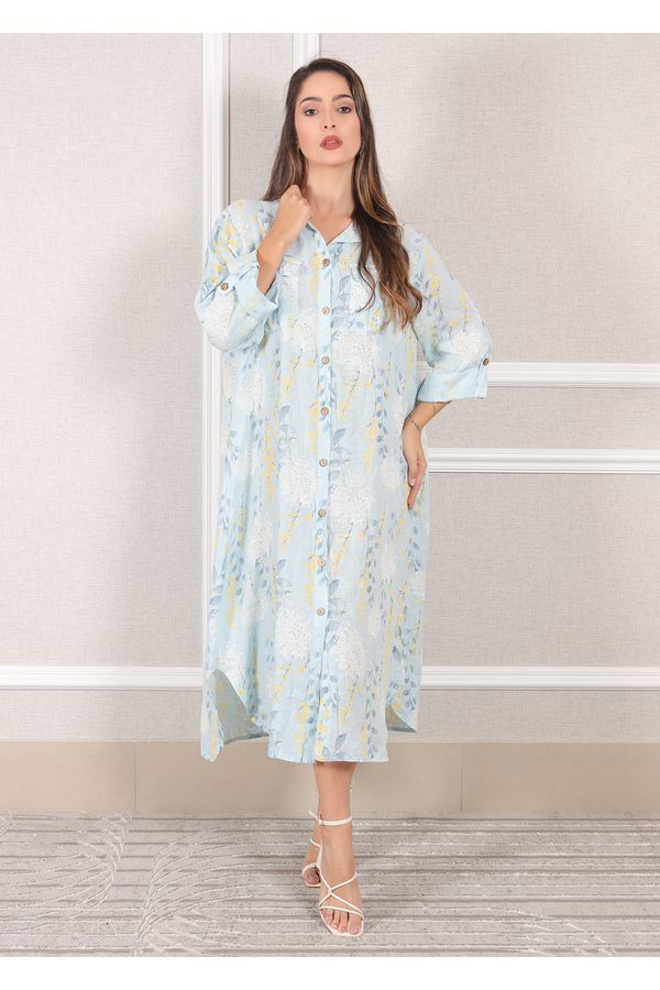 Chemise Agnes Linho Italiano Azul Bebe - Loja Linho Italiano