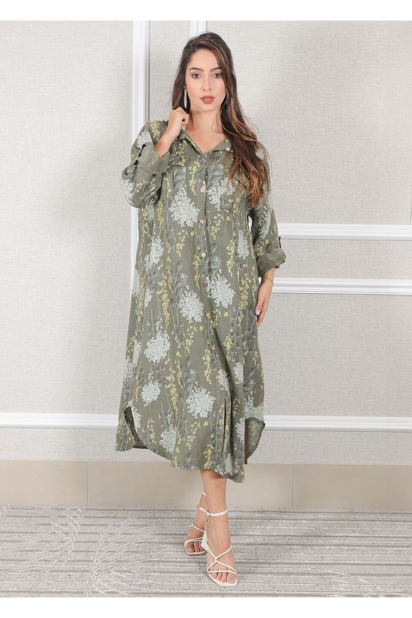 Chemise Agnes Linho Italiano Verde Militar - Loja Linho Italiano