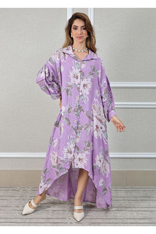 Chemise Maitê Linho Italiano Lilás - Loja Linho Italiano