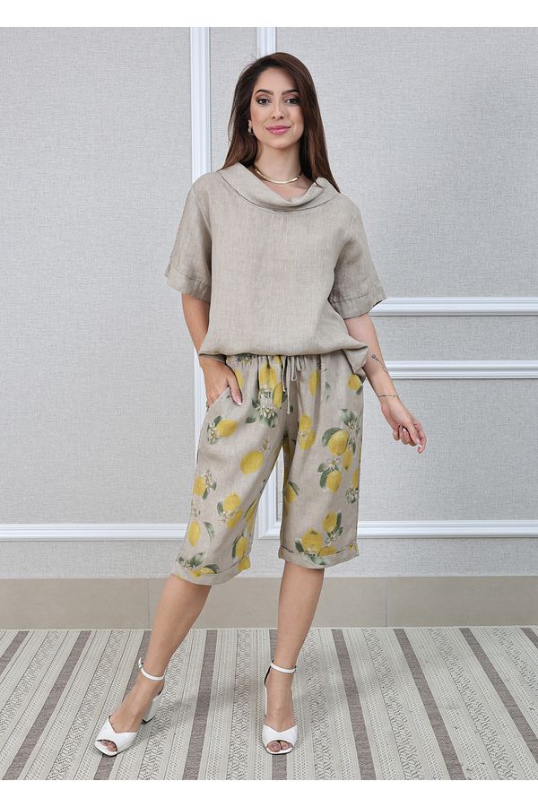 Conjunto Julia Linho Italiano Coleção Positano Beg... - Loja Linho Italiano