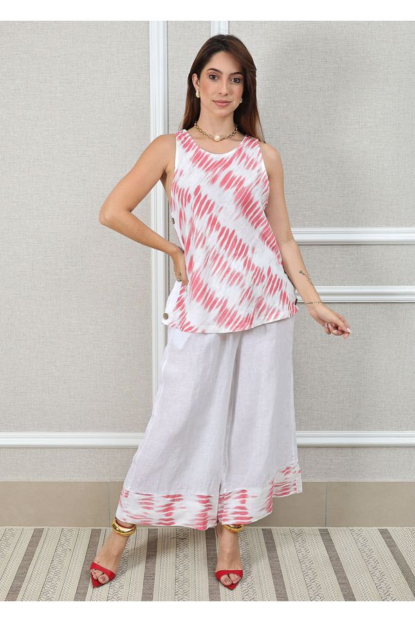 Conjunto Matilde Linho Italiano Branco/Rosa - Loja Linho Italiano