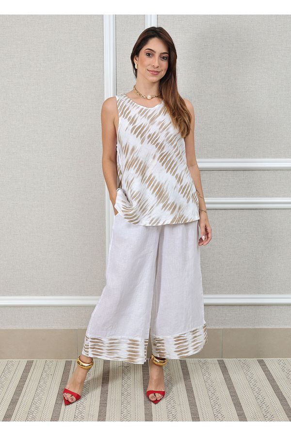 Conjunto Matilde Linho Italiano Branco/Caramelo - Loja Linho Italiano