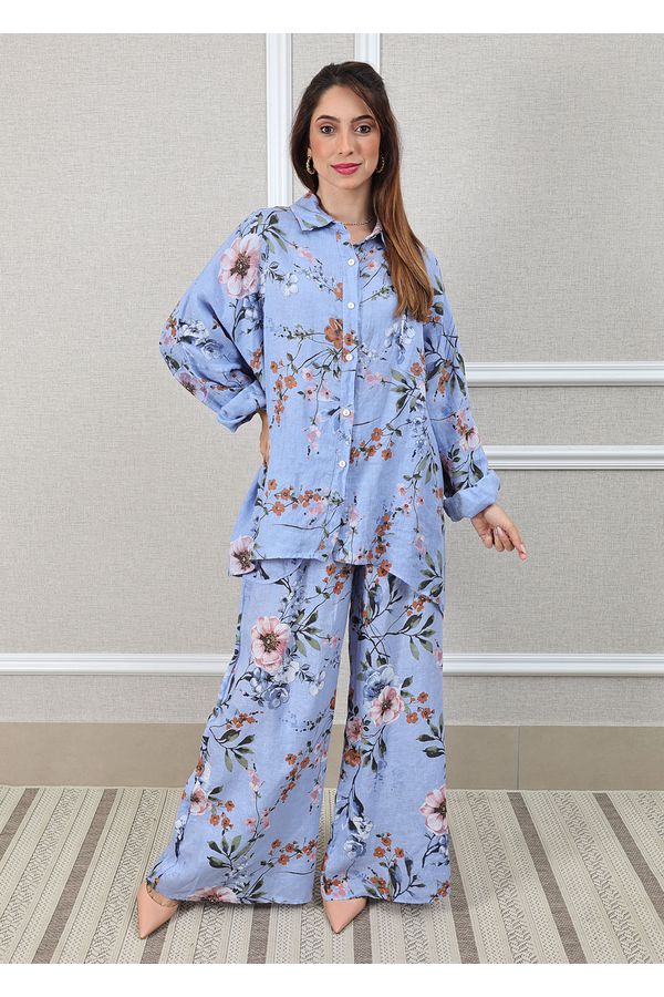 Conjunto Angela Linho Italiano Azul Hortência - Loja Linho Italiano