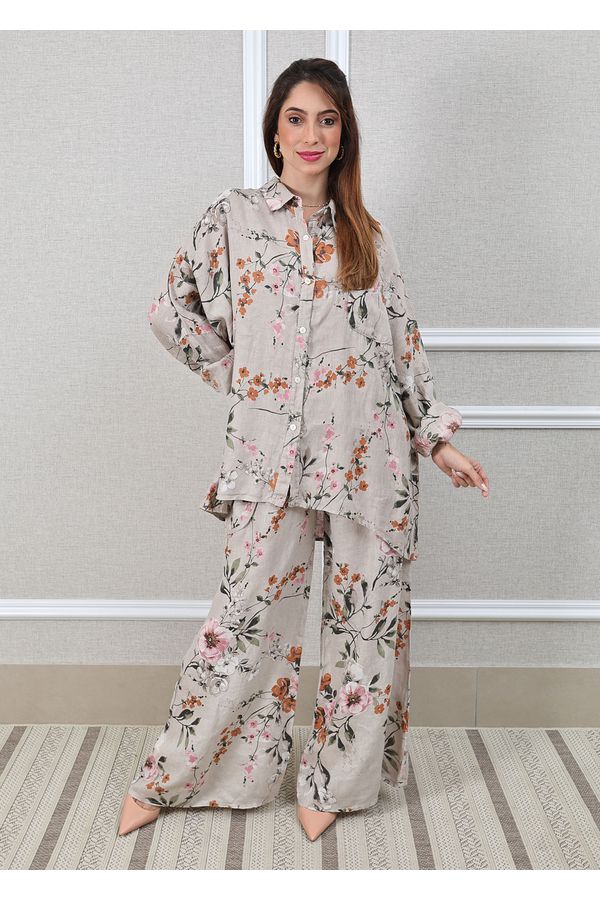 Conjunto Angela Linho Italiano Bege - Loja Linho Italiano