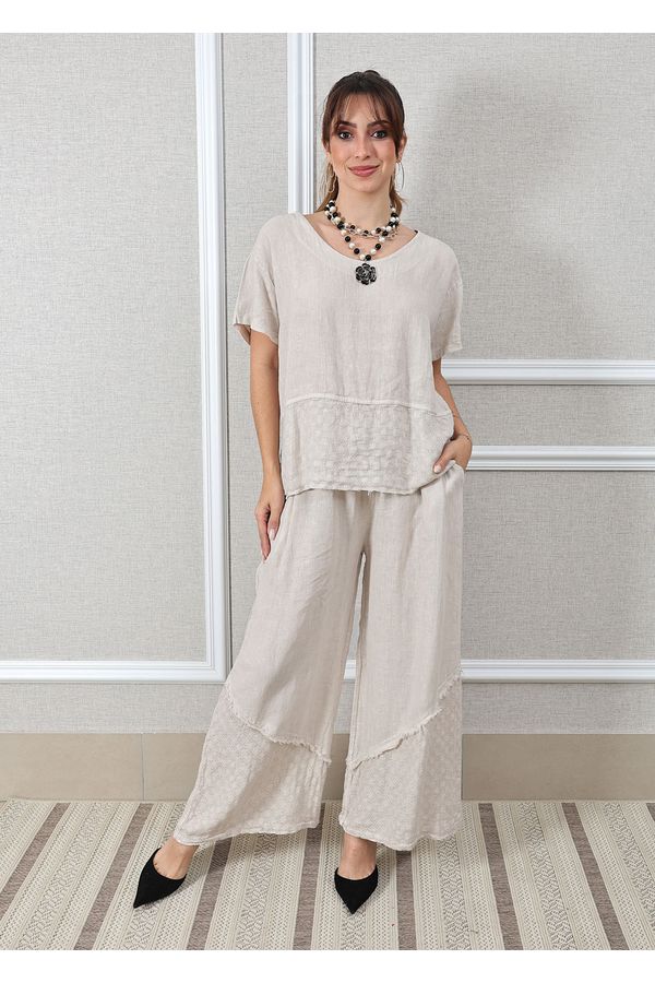 Conjunto Gisela Linho Italiano Bege - Loja Linho Italiano