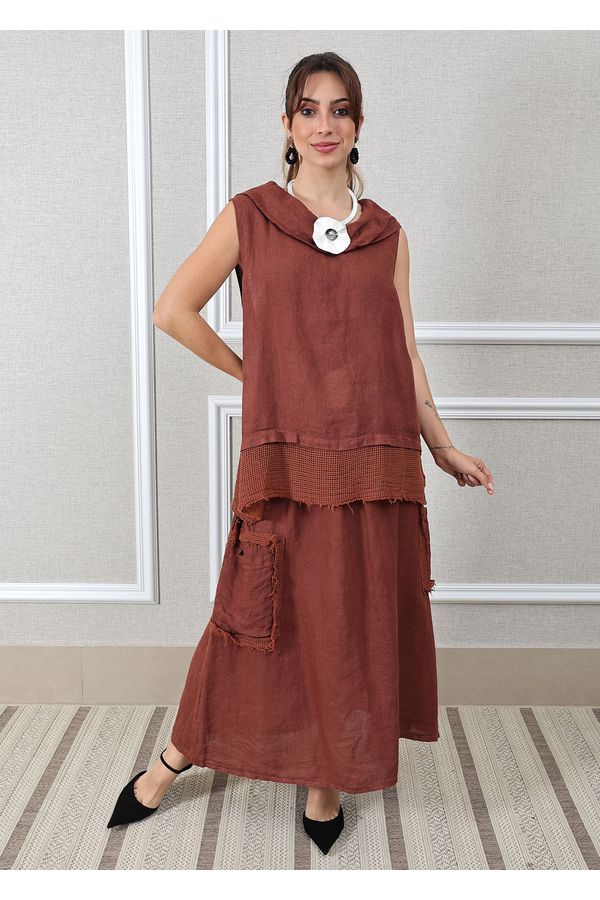 Conjunto Solange Linho Italiano Marrom - Loja Linho Italiano