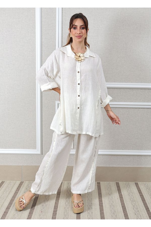 Conjunto Antonia Linho Italiano Off White - Loja Linho Italiano