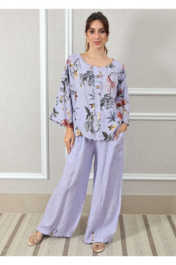 Conjunto Pamela Linho Italiano Lilás - Loja Linho Italiano
