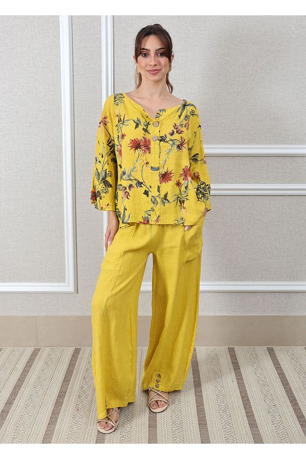 Conjunto Pamela Linho Italiano Mostarda - Loja Linho Italiano