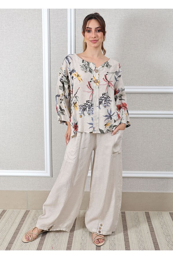 Conjunto Pamela Linho Italiano Bege - Loja Linho Italiano