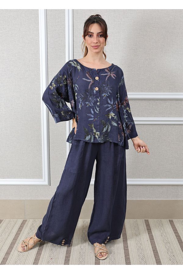 Conjunto Pamela Linho Italiano Azul Marinho - Loja Linho Italiano
