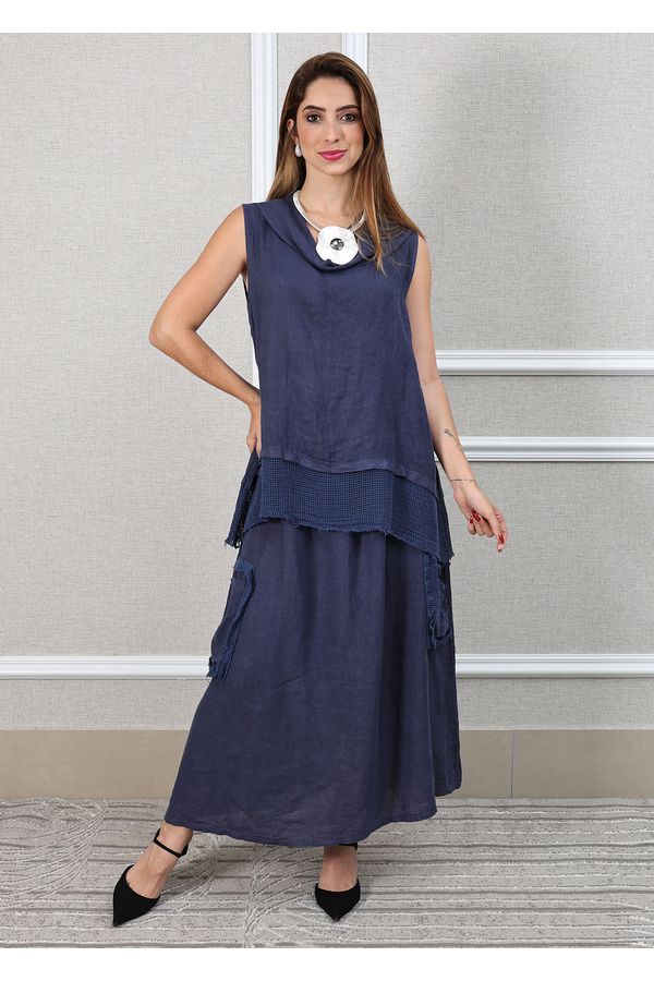 Conjunto Solange Linho Italiano Azul Marinho - Loja Linho Italiano