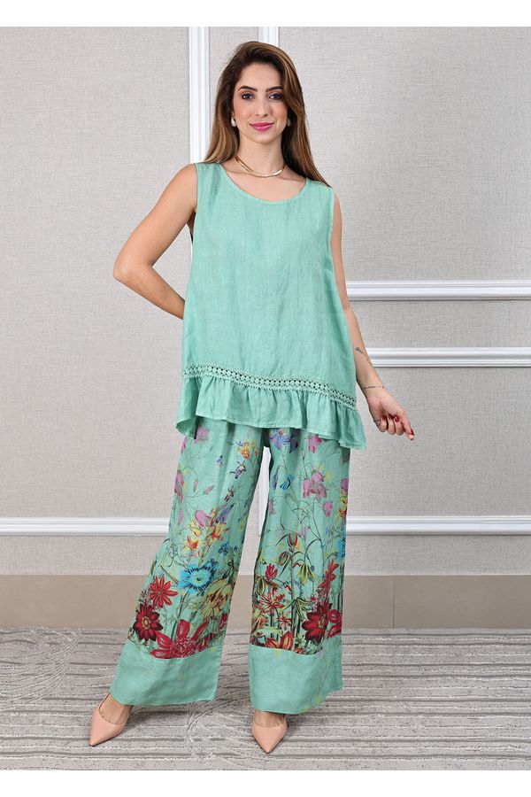 Conjunto Catarina Linho Italiano Verde Àgua - Loja Linho Italiano