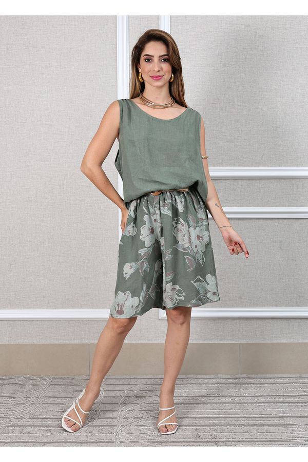 Conjunto Livia Linho Italiano Verde Militar - Loja Linho Italiano