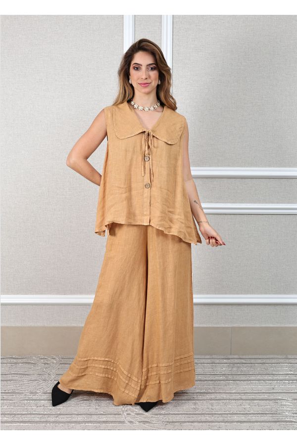 Conjunto Manuela Linho Italiano Caramelo - Loja Linho Italiano
