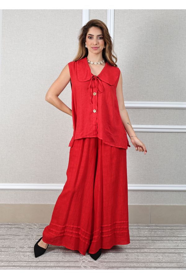 Conjunto Manuela Linho Italiano Vermelho - Loja Linho Italiano