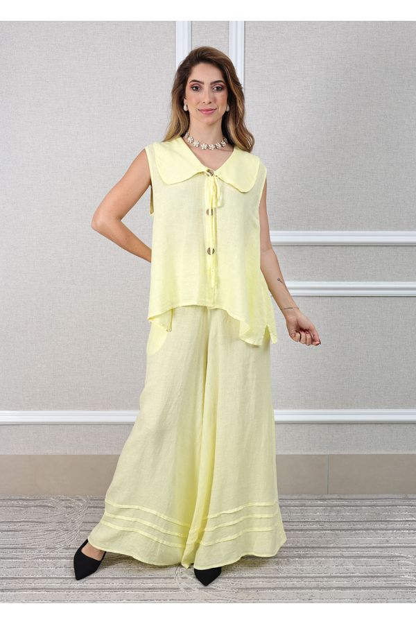 Conjunto Manuela Linho Italiano Amarelo - Loja Linho Italiano