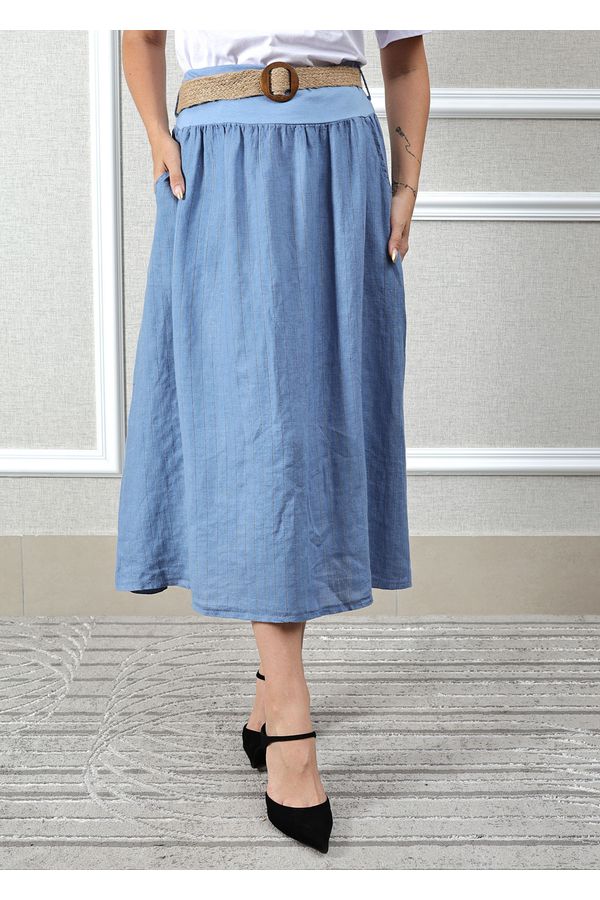 Saia Eulalia Linho Italiano Azul Jeans - Loja Linho Italiano
