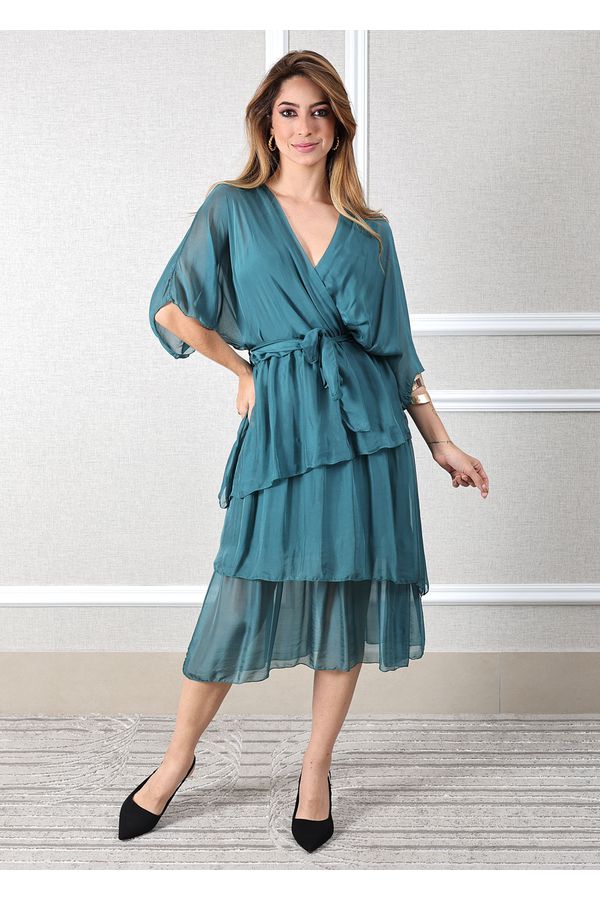 Vestido Stella Seda Italiana Petróleo - Loja Linho Italiano