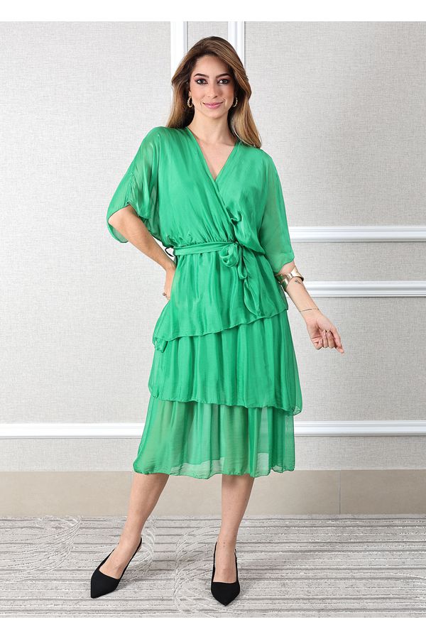Vestido Stella Seda Italiana Verde Bandeira - Loja Linho Italiano