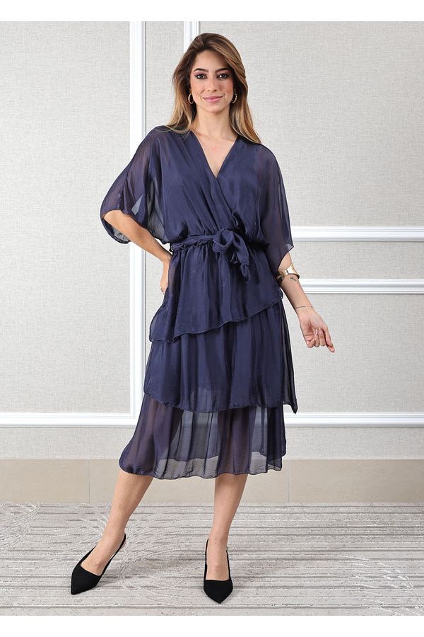 Vestido Stella Seda Italiana Azul Marinho . - Loja Linho Italiano