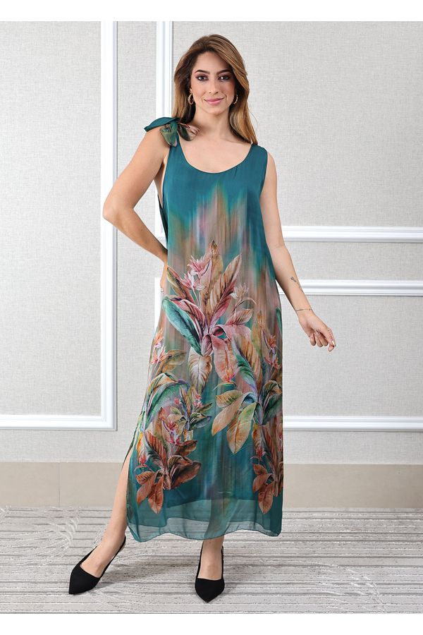 Vestido Luna Seda Italiana Petróleo - Loja Linho Italiano