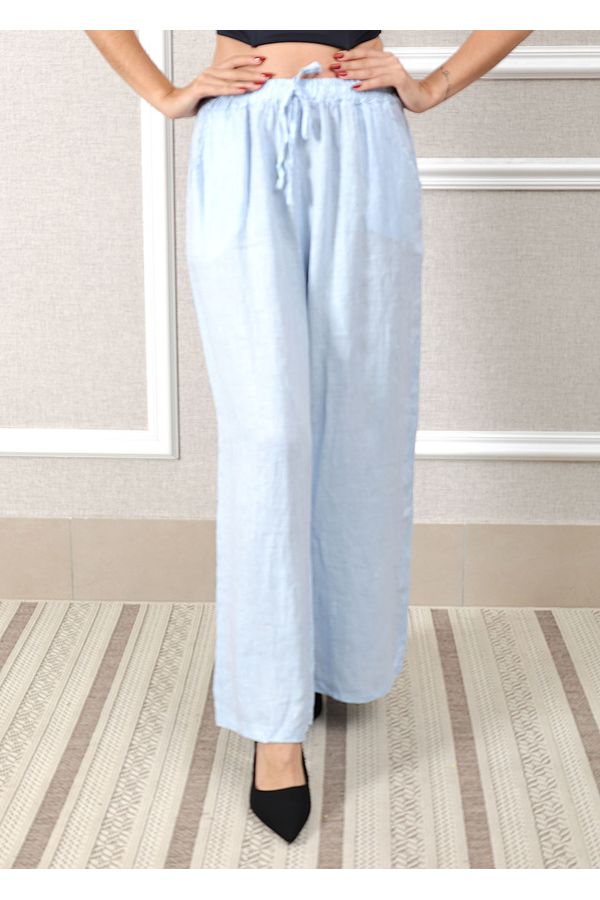 Calça Heloisa Linho Italiano Azul Bebe - Loja Linho Italiano