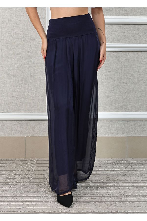 Calça Louise Seda Italiana Azul Marinho - Loja Linho Italiano
