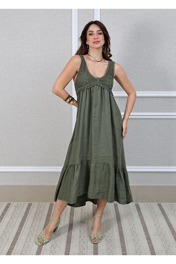 Vestido Barbara Linho Italiano Verde Militar - Loja Linho Italiano