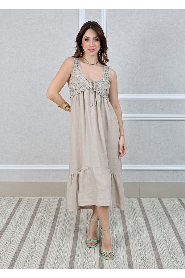 Vestido Barbara Linho Italiano Bege - Loja Linho Italiano