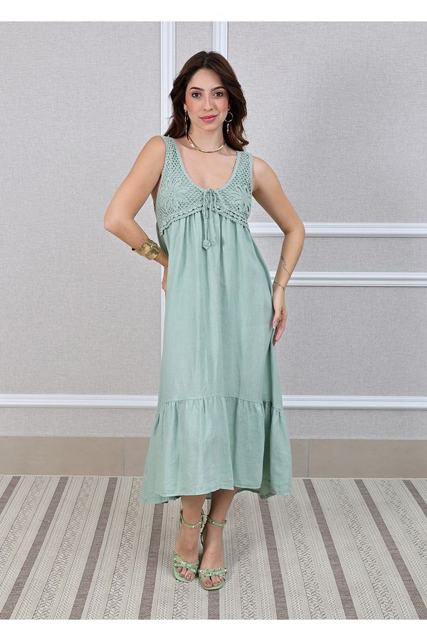 Vestido Barbara Linho Italiano Verde Água - Loja Linho Italiano