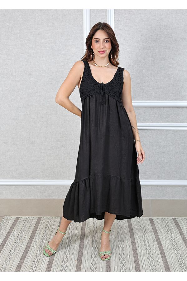 Vestido Barbara Linho Italiano Preto - Loja Linho Italiano