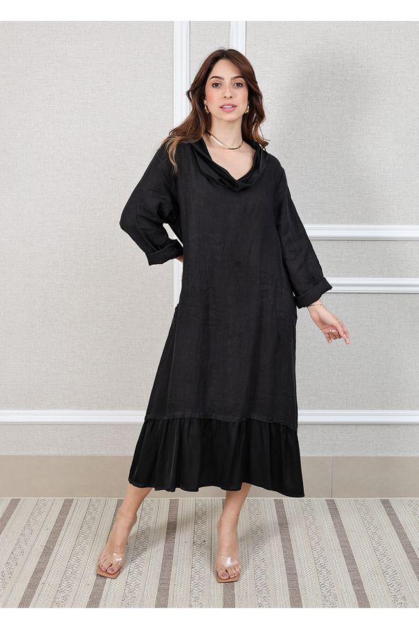 Vestido Leticia Linho Italiano Preto - Loja Linho Italiano