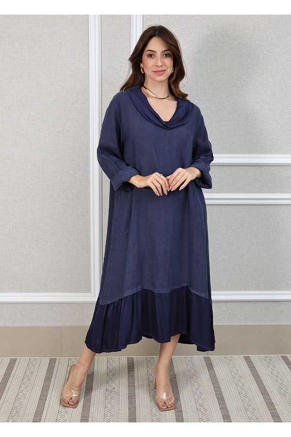 Vestido Leticia Linho Italiano Azul Marinho - Loja Linho Italiano