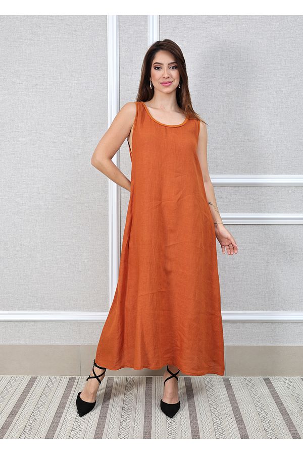Vestido Eliane Linho Italiano Terracota - Loja Linho Italiano