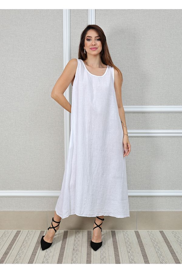Vestido Eliane Linho Italiano Branco - Loja Linho Italiano