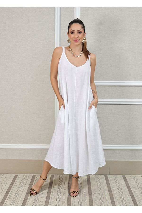 Vestido Regina Linho Italiano Branco - Loja Linho Italiano