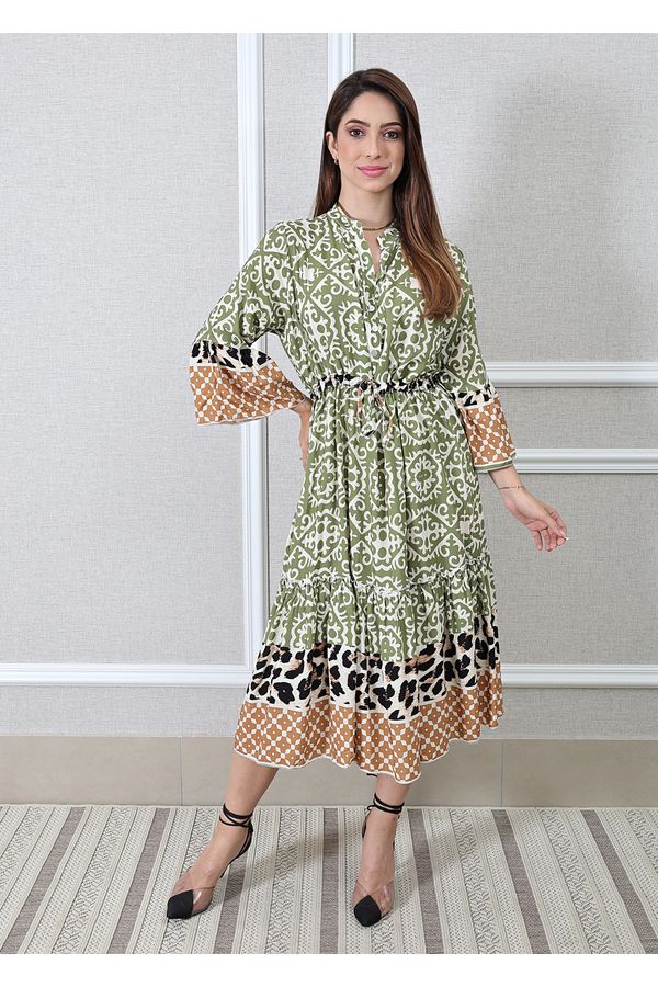Vestido Daiana Viscose Italiana Verde Militar - Loja Linho Italiano