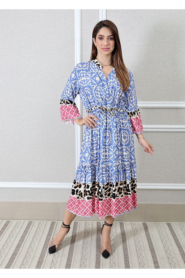 Vestido Daiana Viscose Italiana Azul Horência - Loja Linho Italiano