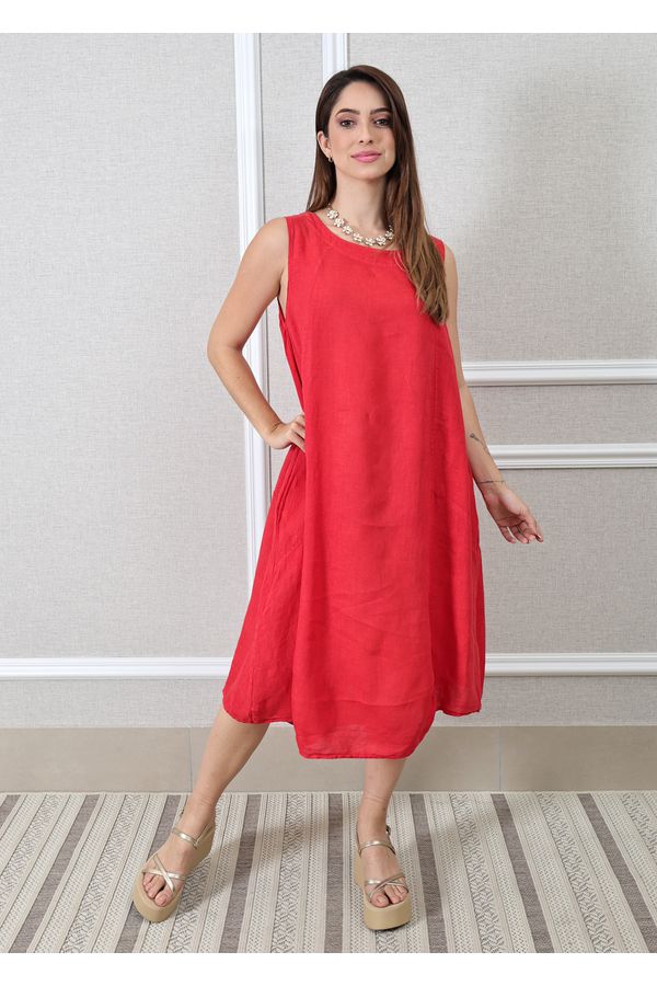 Vestido Analu Linho Italiano Vermelho - Loja Linho Italiano