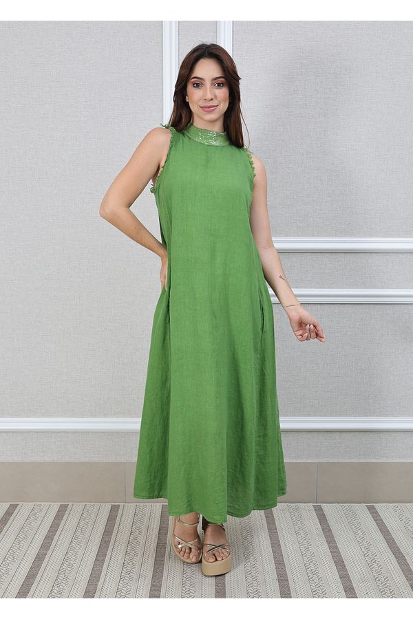 Vestido Maria Linho Italiano Verde Pistache - Loja Linho Italiano
