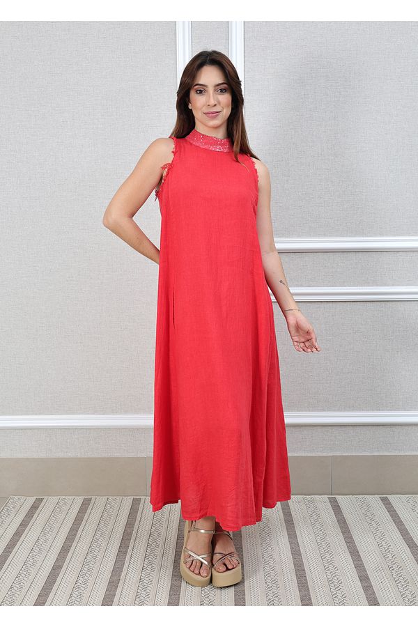 Vestido Maria Linho Italiano Vermelho - Loja Linho Italiano