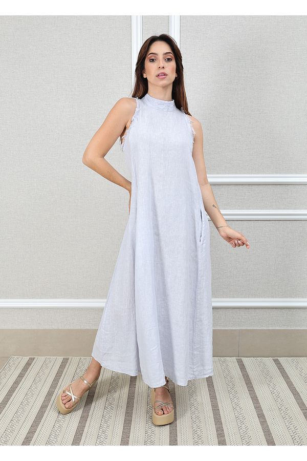 Vestido Maria Linho Italiano Gelo - Loja Linho Italiano
